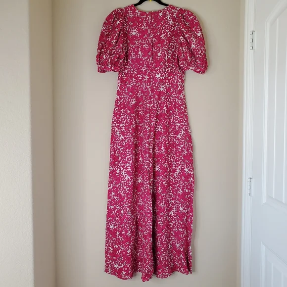 J. Crew Collection Puff Sleeve V Neck Maxi Dress Drapey Floral Pink Sz 8 Easter - Picture 3 of 15